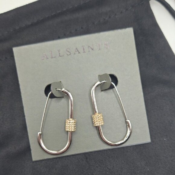 AllSaints Two-Tone Pave Carabiner Earrings - Picture 2 of 4